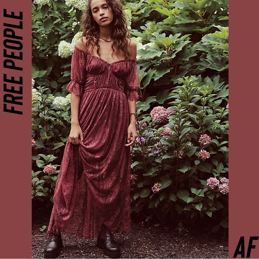 Free People Burgundy Lace Off-Shoulder Dress